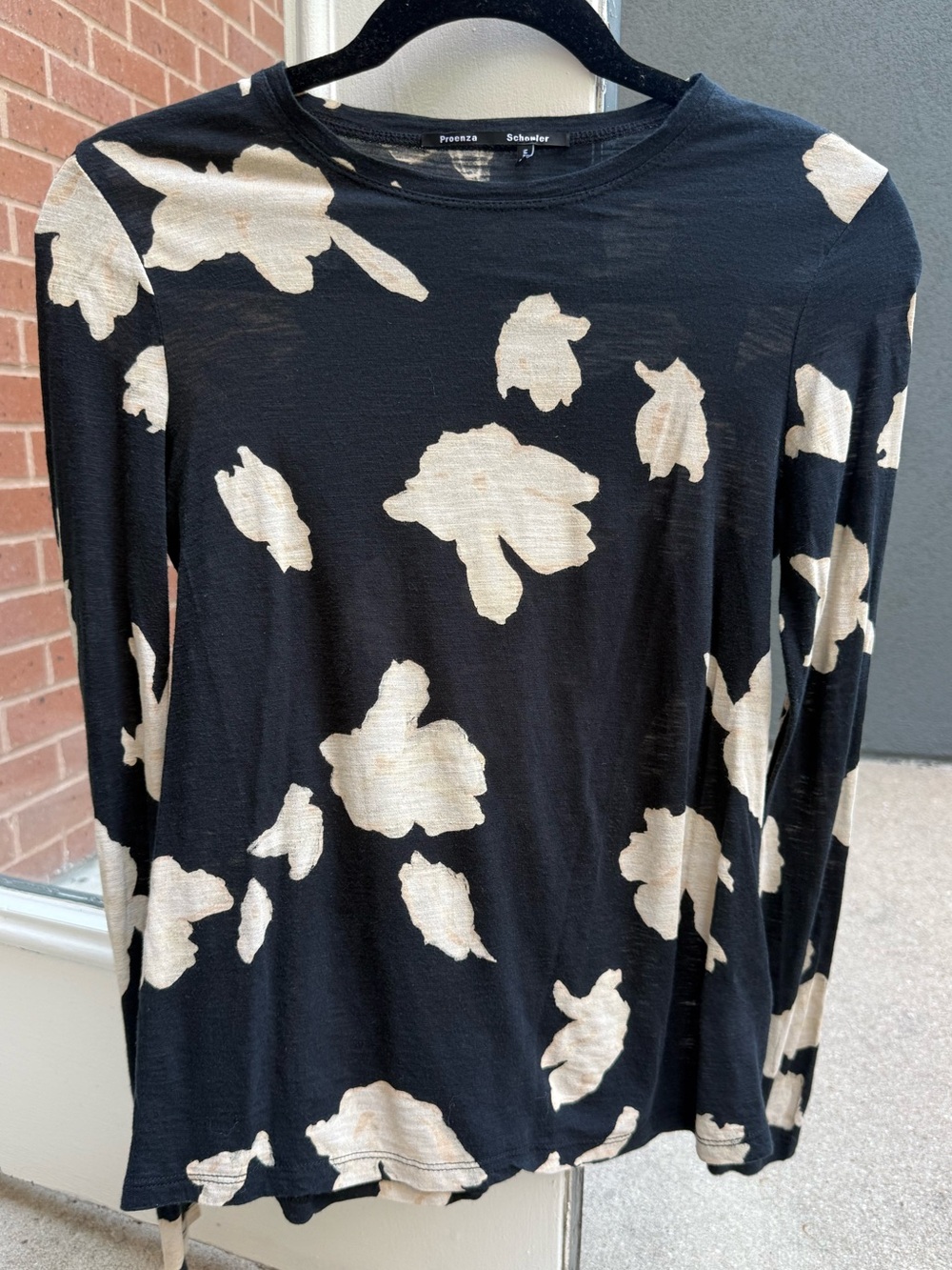 Proenza Schouler Black & Cream Long-Sleeve Floral Print Top
